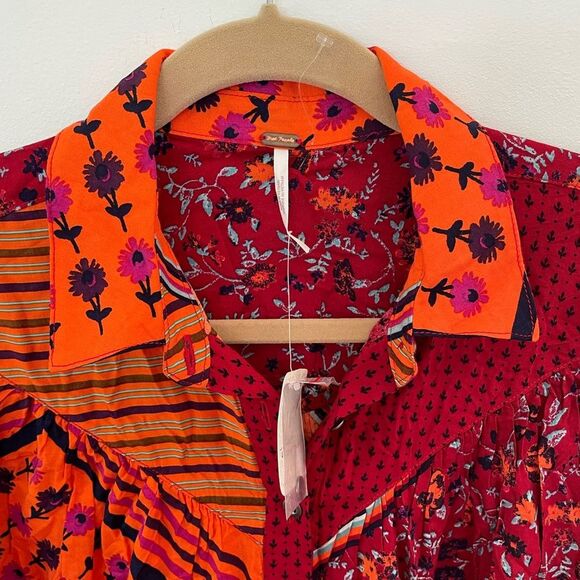 FREE PEOPLE Hazel Buttondown / Chili Pepper Combo. Size Xsmall NWT - Picture 8 of 12